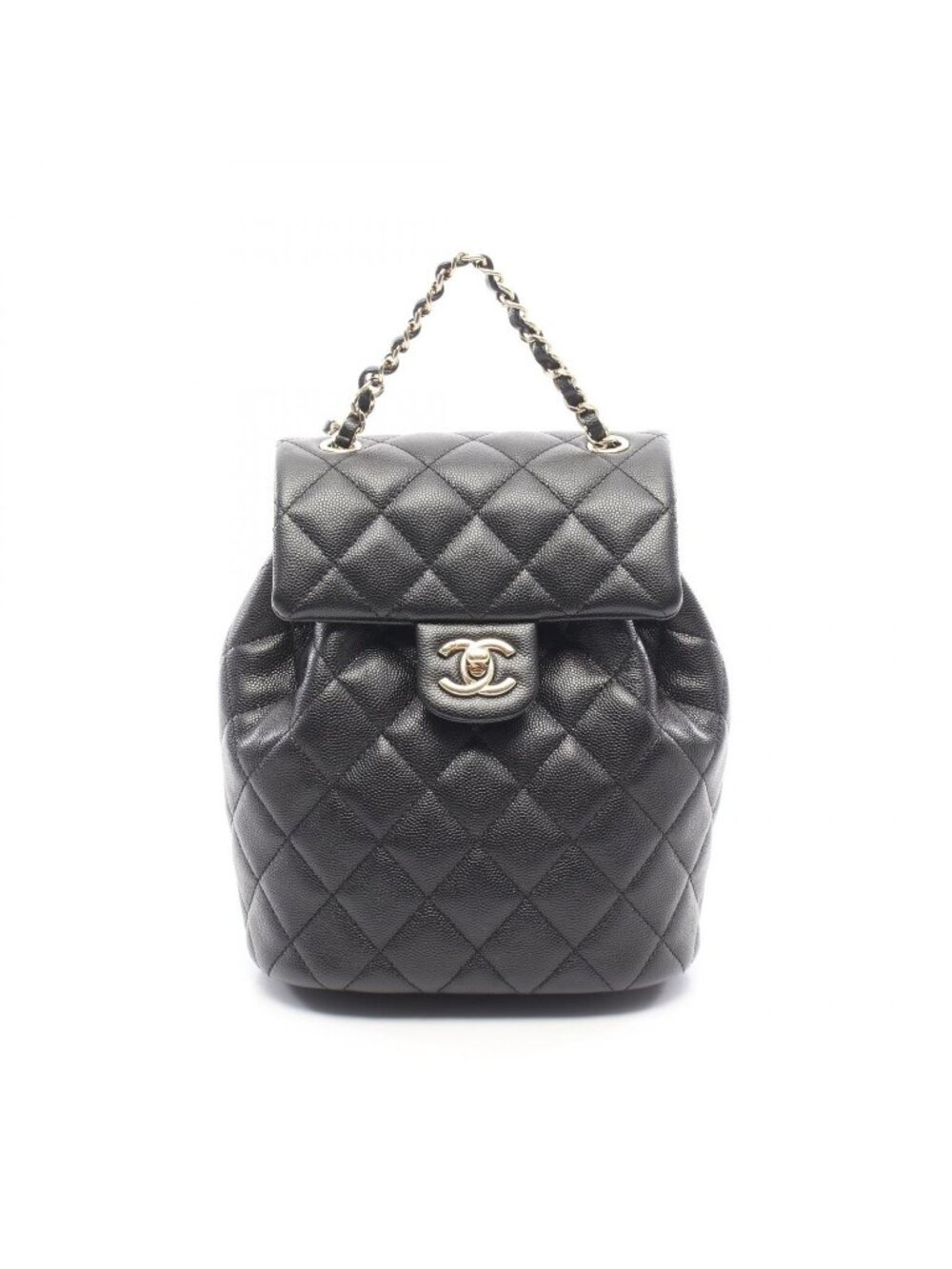 Chanel Backpack Quilted Black Caviar Leather Chain